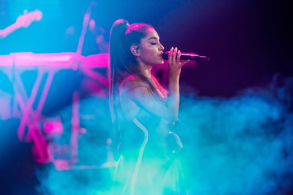 Ariana Grande sings at a concert in south China's Guangzhou